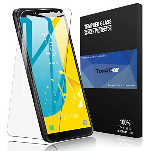 Product Cover TopACE for Samsung Galaxy J6 2018 Screen Protector, Samsung Galaxy J6 2018 Tempered Glass 9H Hardness [Case Friendly][Anti-Scratch][Bubble Free] Compatible for Samsung Galaxy J6 2018 (Clear)