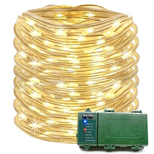 Product Cover KOMOON Rope Lights 39 Ft 120 LED Battery Operated String Lights Waterproof Christmas Decorative Fairy Lights for Outdoor Indoor Party Patio Garden Yard Holiday Wedding (Warm White)