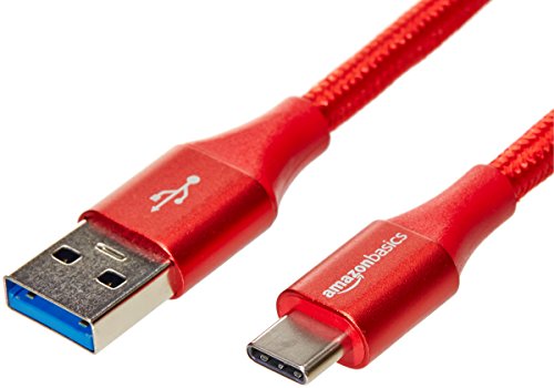 Product Cover AmazonBasics Double Braided Nylon USB Type-C to Type-A 3.1 Gen 2 Cable, 3 Feet (0.9 Meters) - Red