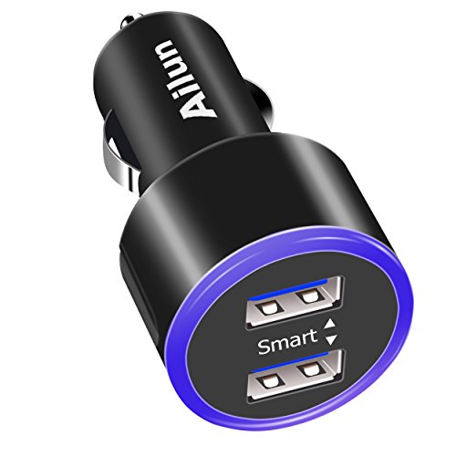 Product Cover Ailun Car Charger Adapter Dual Smart USB Ports 4.8A 24W Blue Ring Light for iPhone 11/11 Pro/11 Pro Max/X Xs XR Xs Max 8 7 Plus 6 6s Plus Galaxy S10 Plus Note 10 Adapter and More