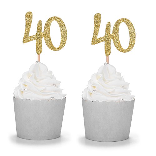 Product Cover Gold Glitter Number 40 Cupcake Toppers Handcrafted 40th Birthday Celebrating Decors