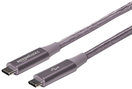 Product Cover AmazonBasics Double Braided Nylon USB-C to USB-C 3.1 Gen 1 Cable with Power Delivery (5 Gbps) | 6 feet, Dark Grey