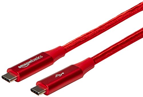 Product Cover AmazonBasics Double Braided Nylon USB-C to USB-C 3.1 Gen 1 Cable with Power Delivery (5 Gbps) | 3 feet, Red