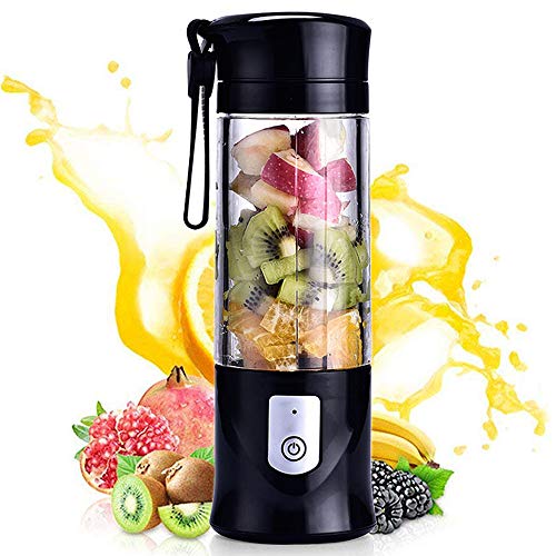 Product Cover Portable Mini Travel Fruit USB Juicer Cup, Personal Small Electric Juice Mixer Blender Machine with 4000mAh Rechargeable Battery-420ML Water Bottle (Black)