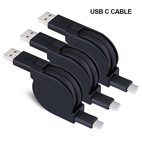 Product Cover Retractable USB Type C Cable,Sicodo 3 Pack High Speed 3.3FT USB Male Flexible Charger Cable Compatible with Samsung Galaxy S9,S8,S8 Plus,MacBook,LG G6 V20 V30,Nexus 6P,Google Pixel XL,MacBook Pro