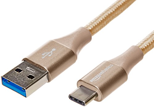 Product Cover AmazonBasics Double Braided Nylon USB Type-C to Type-A 3.1 Gen 2 Cable | 1 Foot, Gold