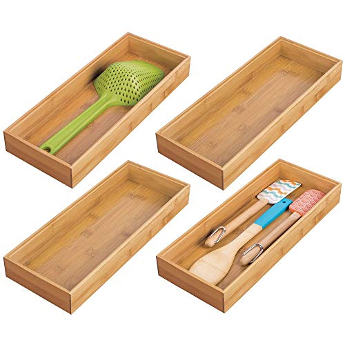 Product Cover mDesign Bamboo Kitchen Cabinet Drawer Organizer Stackable Tray Bin - Eco-Friendly, Multipurpose - Use in Drawers, on Countertops, Shelves or in Pantry - 15