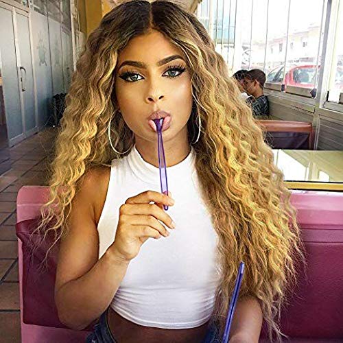 Product Cover MISSQUEEN Ombre Blonde 2 Tones Synthetic Kinky Curly Wavy Fluffy Wig Dark Roots Long Natural Replacement Hair Full Wigs for Black Women