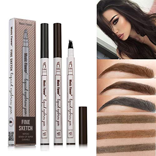 Product Cover Authentic Music Flower Eyebrow Tattoo Pen Microblading-3D Fork Tip - Pack of 1, Auburn(Brown)