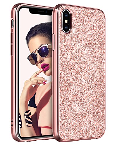 Product Cover BENTOBEN Phone Case for Apple iPhone XS (2018) iPhone X/10 Slim Protective Shockproof Stylish Phone Case Luxury Glitter Sparkle Bling Pretty Phone Cases Shiny Girly Phone Cover with Lanyard, Rose Gold