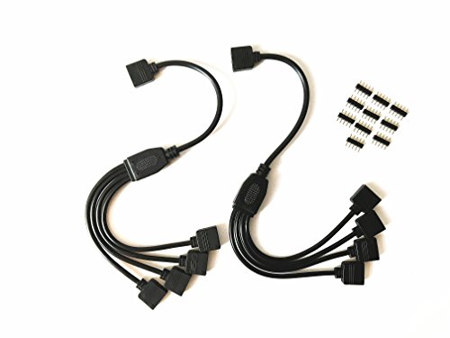 Product Cover 2pcs Pack Black 1 to 4 Splitter Cable Connection Cable 5 Pin Splitter Cable LED Strip Connector 4 Way Splitter Y Splitter for One to Two 5050 3528 RGBW LED Light Strip with 10 Male 5 Pin Plugs rgbw