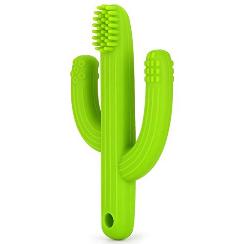 Product Cover Baby Cactus Toothbrush - Infant Training Toothbrush - 100% Food Grade Silicone/BPA-Free - Green - Pickle & Olive