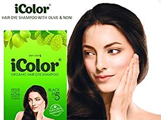 Product Cover iColor Organic Hair Dye Shampoo Black 25ml (0.85 ounces) x 10 sachets in a box, shampoo-in permanent hair color, dye, black hair in 5-15 minutes, DIY, convenient, easy to use blackening shampoo