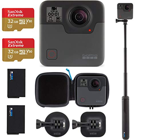 Product Cover GoPro Fusion - 360 Waterproof Digital VR Camera with Spherical 5.2K HD Video 18MP Photos, Bundle Kit with Extra GoPro Rechargeable Battery + 2 Pack SanDisk 32GB Extreme MicroSD Memory Card