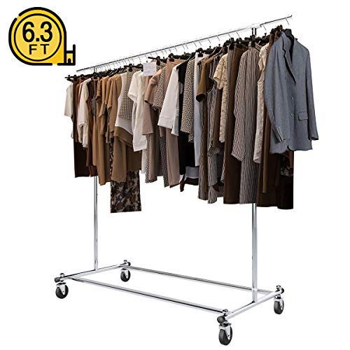 Product Cover BigRoof Clothing Rack, 6.3FT Heavy Duty Clothes Rack Free Standing Garment Rack On Wheels Commercial Portable Closet Jacket Coat Rack Rolling Drying Racks For Hanging Drying Clothes