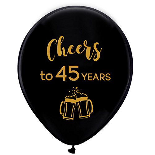 Product Cover Black cheers to 45 years latex balloons, 12inch (16pcs) 45th birthday decorations party supplies for man and woman