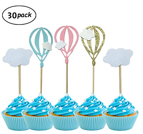 Product Cover Pack of 30 Hot Air Balloon White Cloud Cupcake Toppers For Birthday Wedding Party Baby Shower Decoration