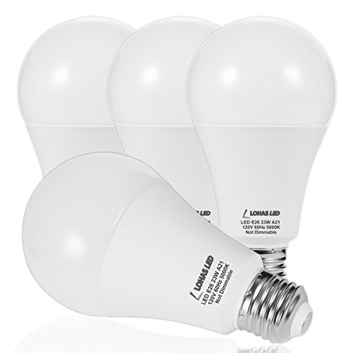 Product Cover LOHAS A21 LED Light Bulb, 150W-200W Incandescent Bulb Equivalent, 23W LED Bulb, 2500 Lumens, Daylight White 5000K, E26 Medium Screw Base, LED Lamp, Home Decor Lights, Not-Dimmable, (Pack of 4)