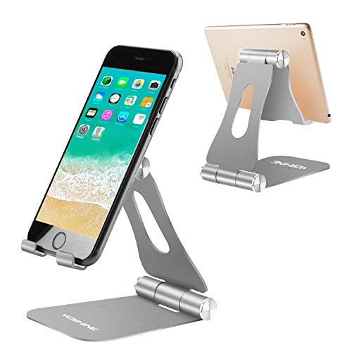 Product Cover Cell Phone Stands Portable, YOSHINE Adjustable Tablet Stands: Desktop Aluminum Stand Holder Dock Compatible for iPad 2018 Pro 9.7, 10.5, Air Mini 4 3 2, Nexus, Tab, Phone, E-Reader (4-13'') - Grey