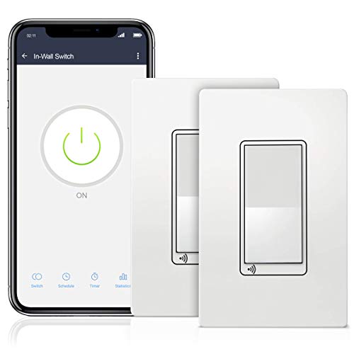 Product Cover TOPGREENER Smart Wi-Fi Switch, Control Lighting from Anywhere, in-Wall, Single Pole or 3-Way, No Hub Required, Compatible with Alexa and Google Assistant, TGWF15S, 2 Pack