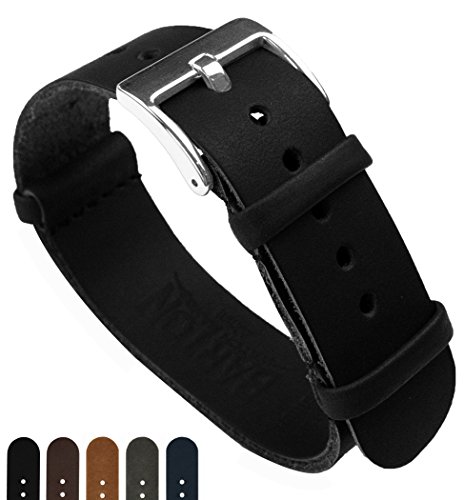 Product Cover BARTON Watch Bands - Top Grain Leather NATO Style Watch Straps - Raw Edge Leather - Stainless Steel Buckle Choose Color, Length & Width - 18mm, 20mm, 22mm, 24mm Bands