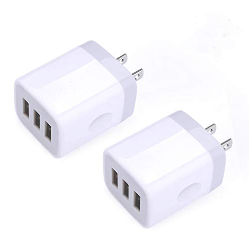 Product Cover USB Wall Charger,Sicodo 3-Port Travel Smartphone Quick Charger 2 Pack 3.1Am Block USB Adapter Power Plug Charging Station Box Compatible with iPhone X/8/7 iPad,Samsung,and Other USB Plug Devices