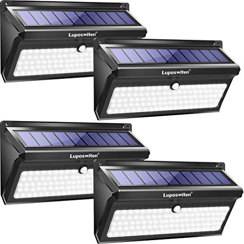 Product Cover Luposwiten Solar Lights Outdoor, 100 LED Waterproof Solar Powered Motion Sensor Security Light, Solar Fence Wall Lights for Patio, Deck, Yard, Garden (4 Pack)