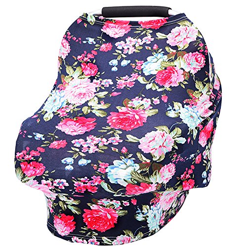 Product Cover Baby Car Seat Cover Breastfeeding Cover Carseat Covers for Girls and Boys (Navy Blue Rose)