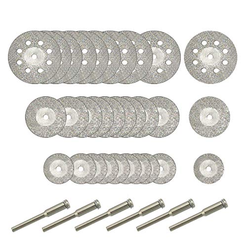 Product Cover 30 Pcs Diamond Cutting Wheel (25mm/20mm/16mm Each 10), Diamond Coated Cutting Wheel and 6pcs 3mm Mandrel For Dremel Rotary Tool