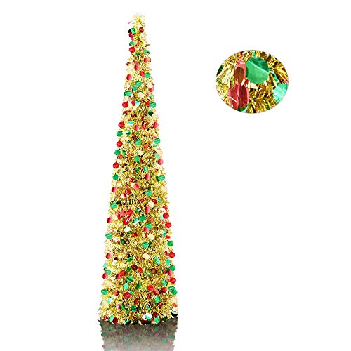 Product Cover YuQi 5' Gold Point Pop-Up Artificial Christmas Tree,Collapsible Pencil Christmas Trees for Apartments,Dorm Rooms,Fireplace or Party