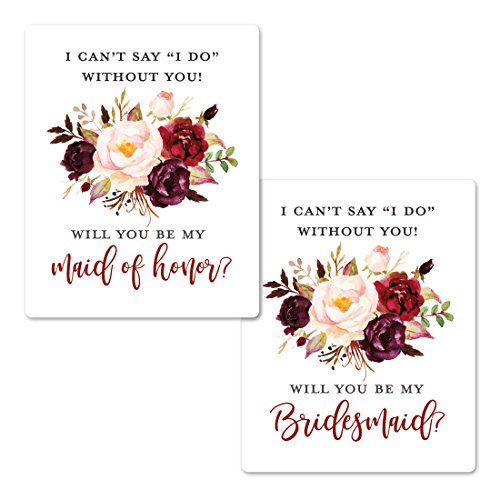 Product Cover Elegant Floral Bridesmaid Proposal Labels | Will You be My Bridesmaid Wine Labels | Bridesmaid and Maid of Honor Gift Box Labels| I Can't Say I Do Without You Maid of Honor Labels