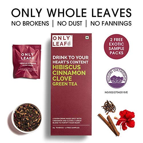 Product Cover Onlyleaf Hibiscus Cinnamon Clove Green Tea , 27 Tea Bags (25 Tea Bags + 2 FREE Exotic Samples)