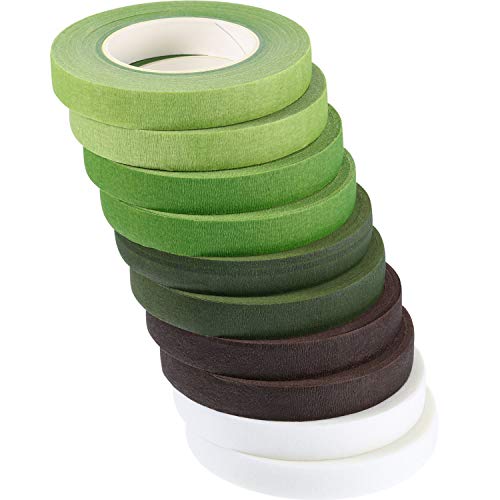 Product Cover Gejoy 10 Rolls Floral Tapes Floral Adhesives with 5 Colors, 0.5 inch Wide by 30 Yard for Bouquet Stem Wrap Florist Tapes Flowers Making Tapes (Dark Green, Green, Grass Green, White, Coffee Brown)