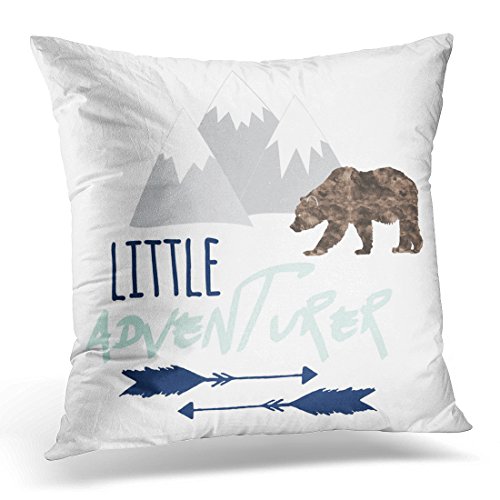 Product Cover VANMI Throw Pillow Cover Baby Little Adventurer in Navy Grey and Aqua Boy Decorative Pillow Case Home Decor Square 16x16 Inches Pillowcase