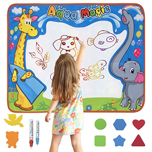 Product Cover Stockyfy Aqua Magic Mat Water Doodle Mat Water Drawing Play Mat Size 29.5 × 20.4 Inches for Kids Boys Grils Educational Toys with 2 Magic Pens and Animals Templates
