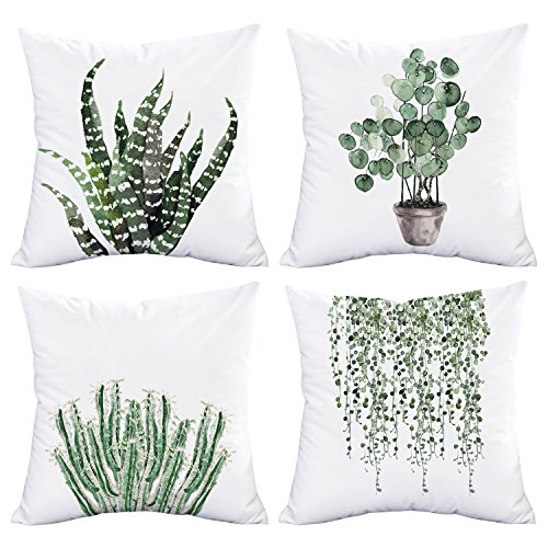 Product Cover BLEUM CADE Pillow Cover Set of 4 Green Plants Throw Pillow Cover Decorative Square Pillow Cover Cushion Cover