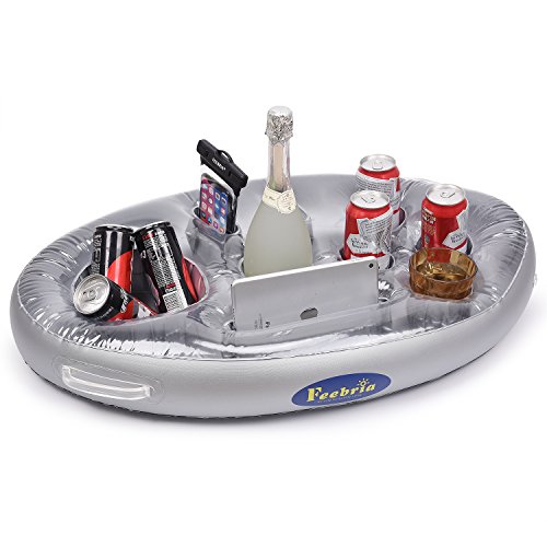 Product Cover FEEBRIA Inflatable Floating Drink Holder with 9 Holes Large Capacity & Transparent Material,Drink Float for Pool Party Beach (Single)