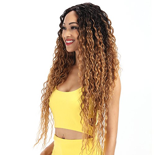 Product Cover Joedir Lace Front Wigs Ombre Blonde 28'' Long Small Curly Wavy Synthetic Wigs For Black Women 130% Density Wigs(Ombre Gold Color)