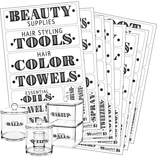 Product Cover Talented Kitchen Farmhouse Bathroom Beauty Organization Labels - 72 Bathroom & Makeup Organization Preprinted Sticker. Water Resistant, Canister Labels. Jar Decals Bath Storage (Set of 72 - Bathroom)