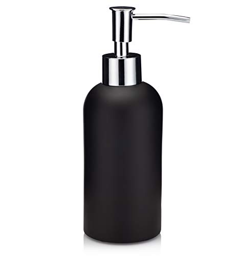 Product Cover EssentraHome Matte Black Soap Dispenser with Chrome Metal Pump for Bathroom, Bedroom or Kitchen. Also Great for Hand Lotion and Essential Oils.