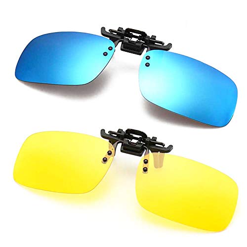 Product Cover Polarized Clip-on Sunglasses Anti-Glare Flip Up Clip On Night Driving Glasses for Prescription Glasses (Blue + Night Vision Lens)