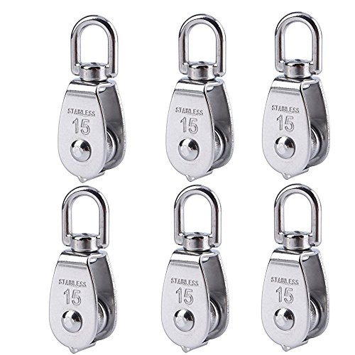 Product Cover Nxtop Stainless Steel Wire Rope Crane Pulley Block M15 Lifting Crane Swivel Hook Single Pulley Block Hanging Wire Towing Wheel 6Pcs