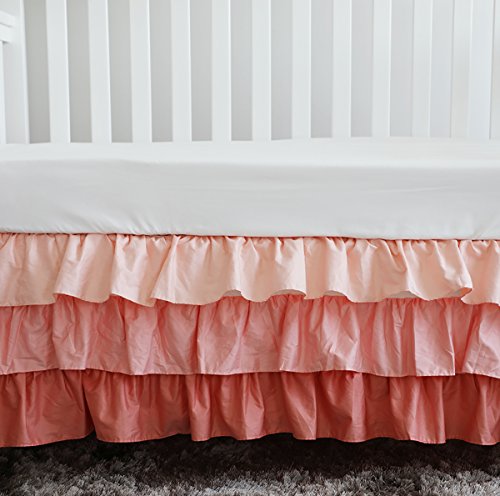 Product Cover Sahaler Peach Coral 3 Tiered Ruffled Crib Skirt Baby Girl Nursery Bedding Dust Ruffle (Coral)