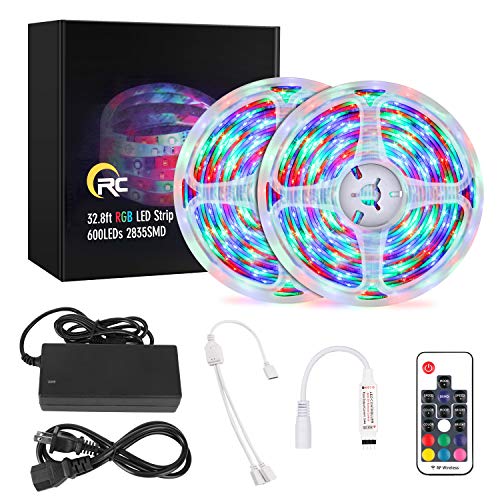 Product Cover RC RGB Led Strip Lights 32.8ft SMD2835 Led Light Strip, Color Changing Rope Lights with High Sensibility 17Key RF Remote Controller, Power Supply Led Strip Lights for Home Kitchen Bed Room Decoration