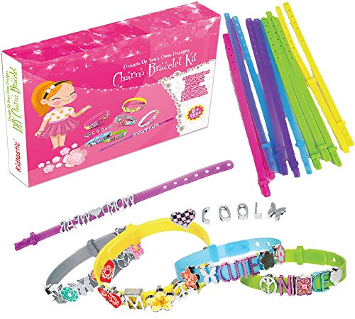 Product Cover Kidtastic Bracelet Kit Set of 12 - Jewelry Making Set Arts & Crafts for Girls - No Mess, No Glue & No Tools - Best Christmas / Birthday Gift - Friendship Bracelets Maker with Letters, Flowers & Charms