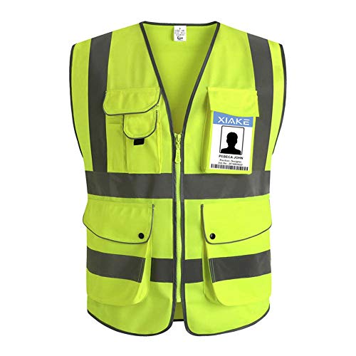 Product Cover XIAKE Class 2 Reflective Safety Vest with 9 Pockets and Zipper Front High Visibility Safety Vests,ANSI/ISEA Standards(Small,Yellow)