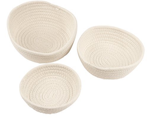 Product Cover Woven Storage Baskets - 3-Pack Cotton Rope Baskets, Decorative Hampers, Collapsible Rope Storage Bins for Toys, Towels, Blankets, Nursery, Kids Room, 3 Sizes, White
