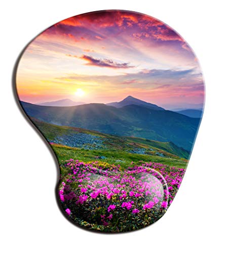 Product Cover Memory Foam Mousepad with Wrist Support Nature Purple Flowers Meadow Mountain Scenic Ergonomic Mouse Pad