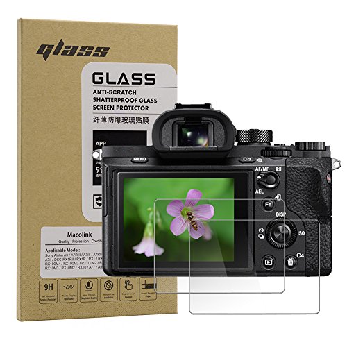 Product Cover Screen Protector for Sony Alpha A9 A7RIII A7III A7RII A7SII A7II, Macolink Glass Tempered Film for A7R3 A73 A7R2 A7S2 A7M2 RX1RII RX1R RX1 RX100M5/4/3/2 RX10M4/3/2 (2 Pack)