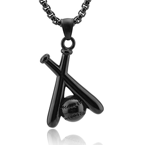 Product Cover HZMAN Baseball and Baseball Bat Cross Youth Sports Stainless Steel Pendant Necklace 22+2'' Chain